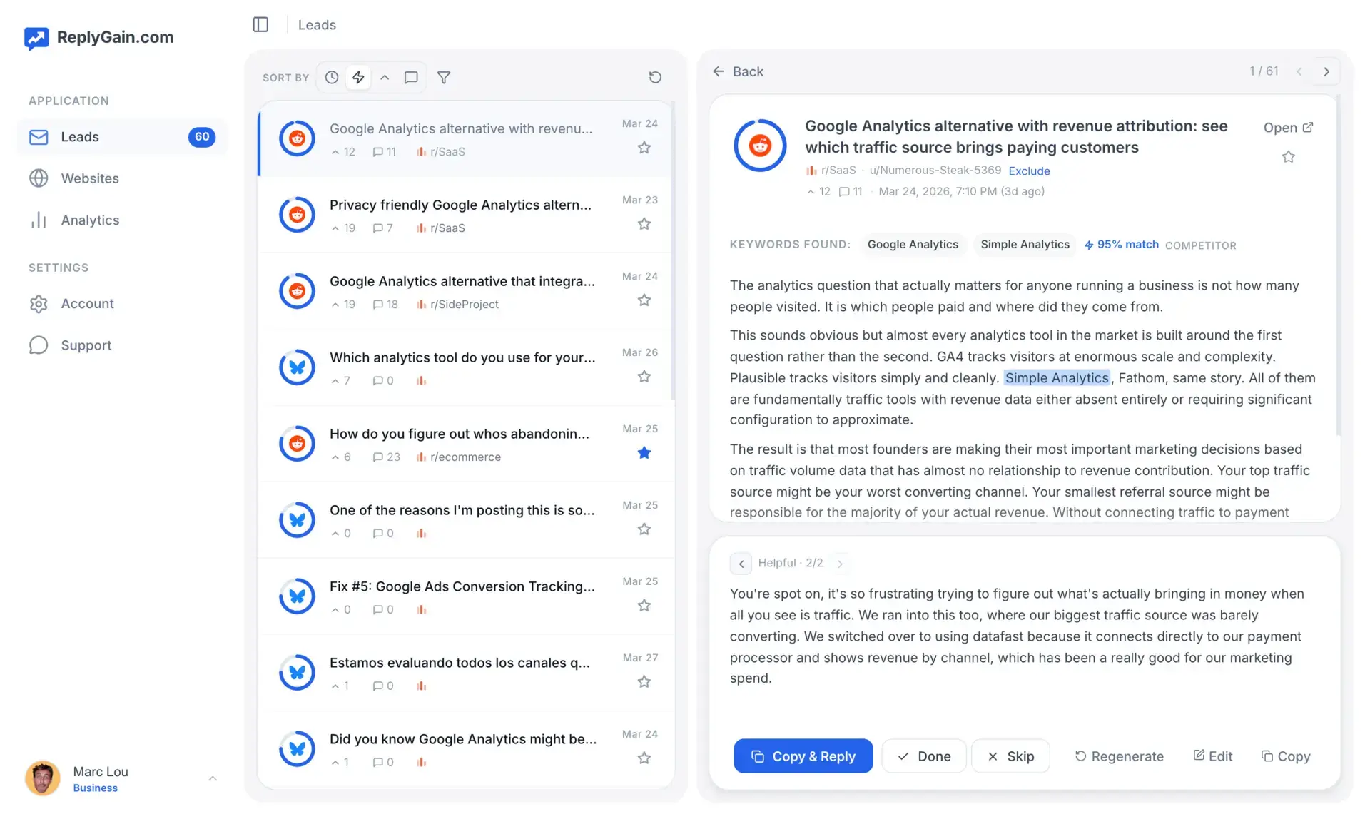 ReplyGain.com Screenshot