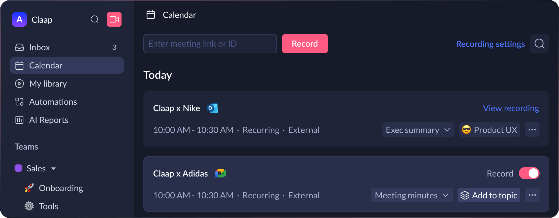 Claap Screenshot