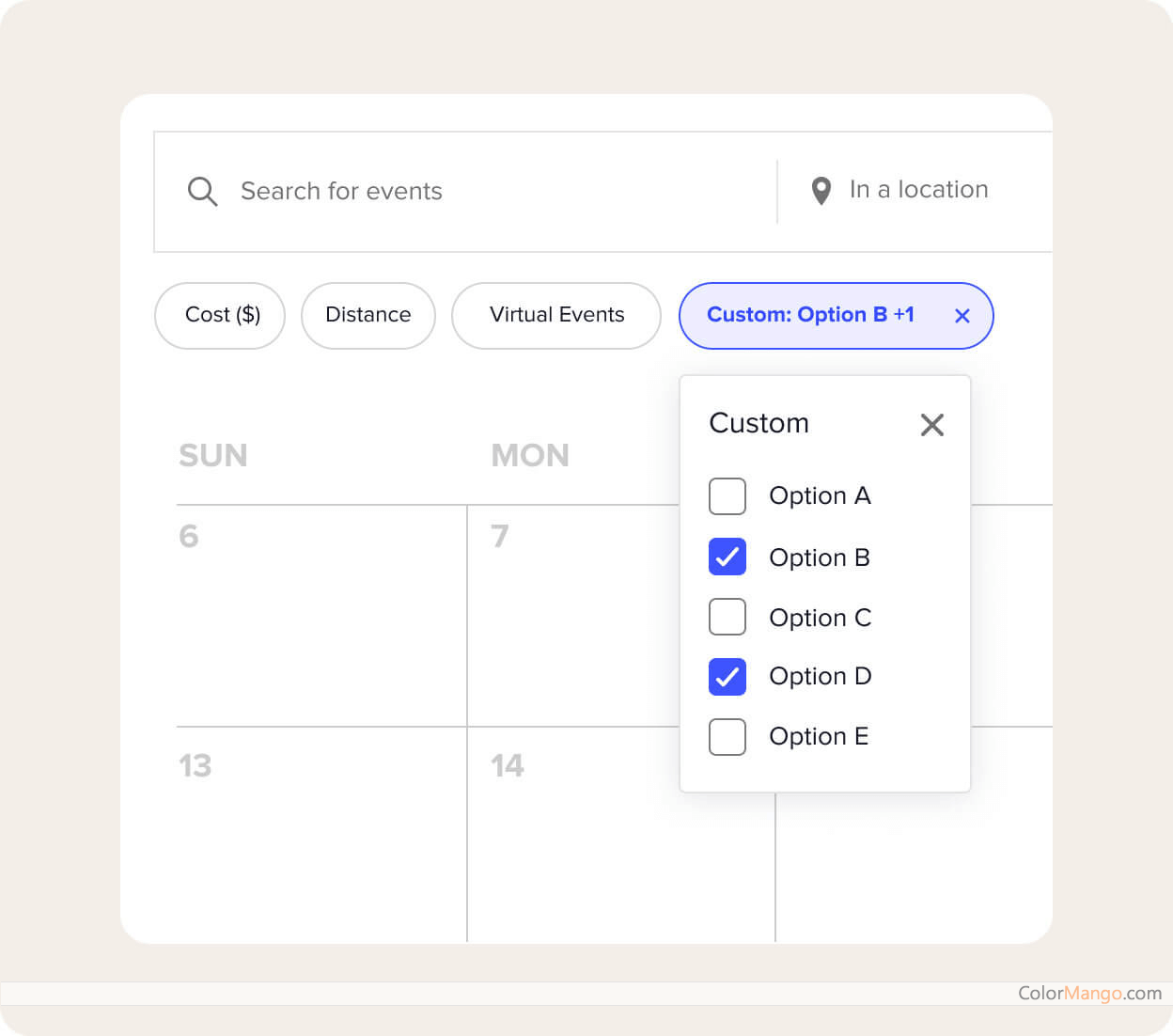 Filter Bar - The Events Calendar Screenshot