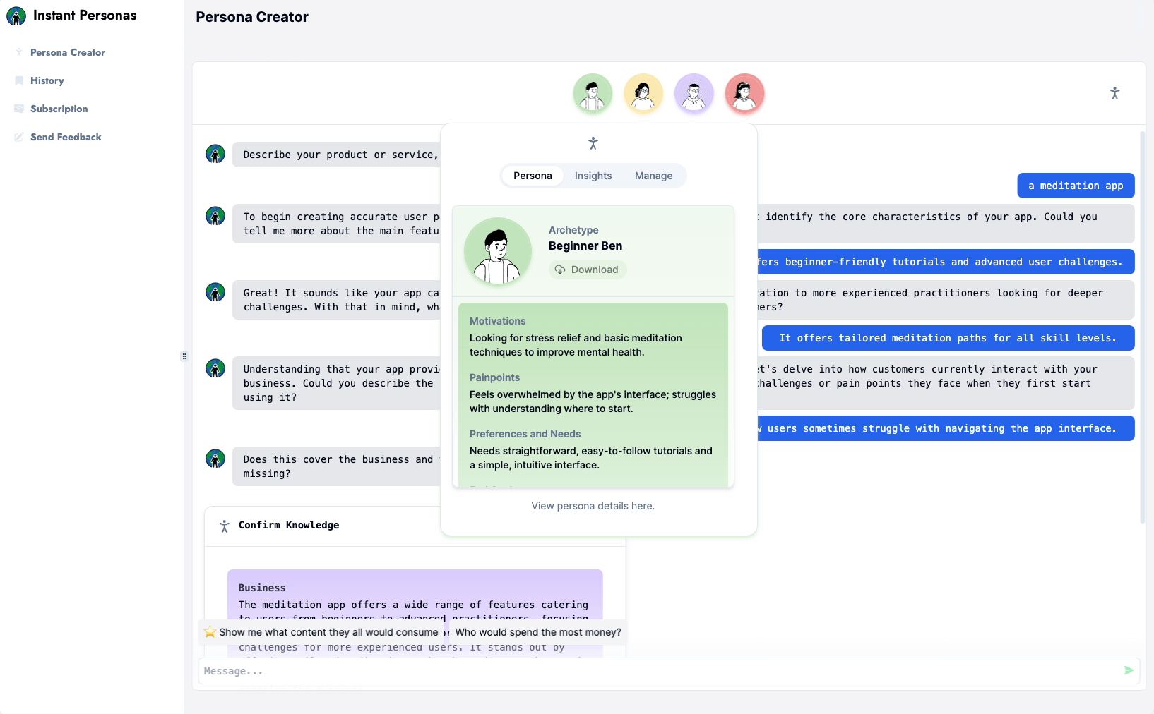 InstantPersonas Screenshot