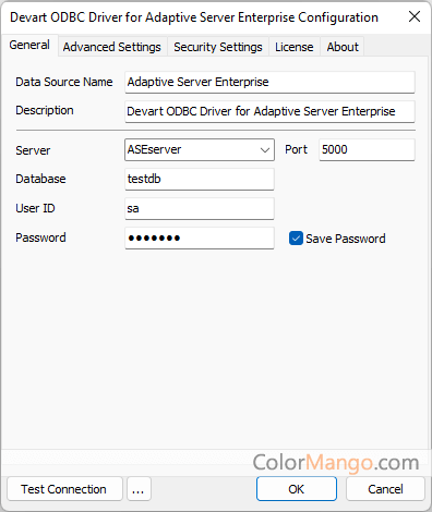 ODBC Driver for ASE Screenshot