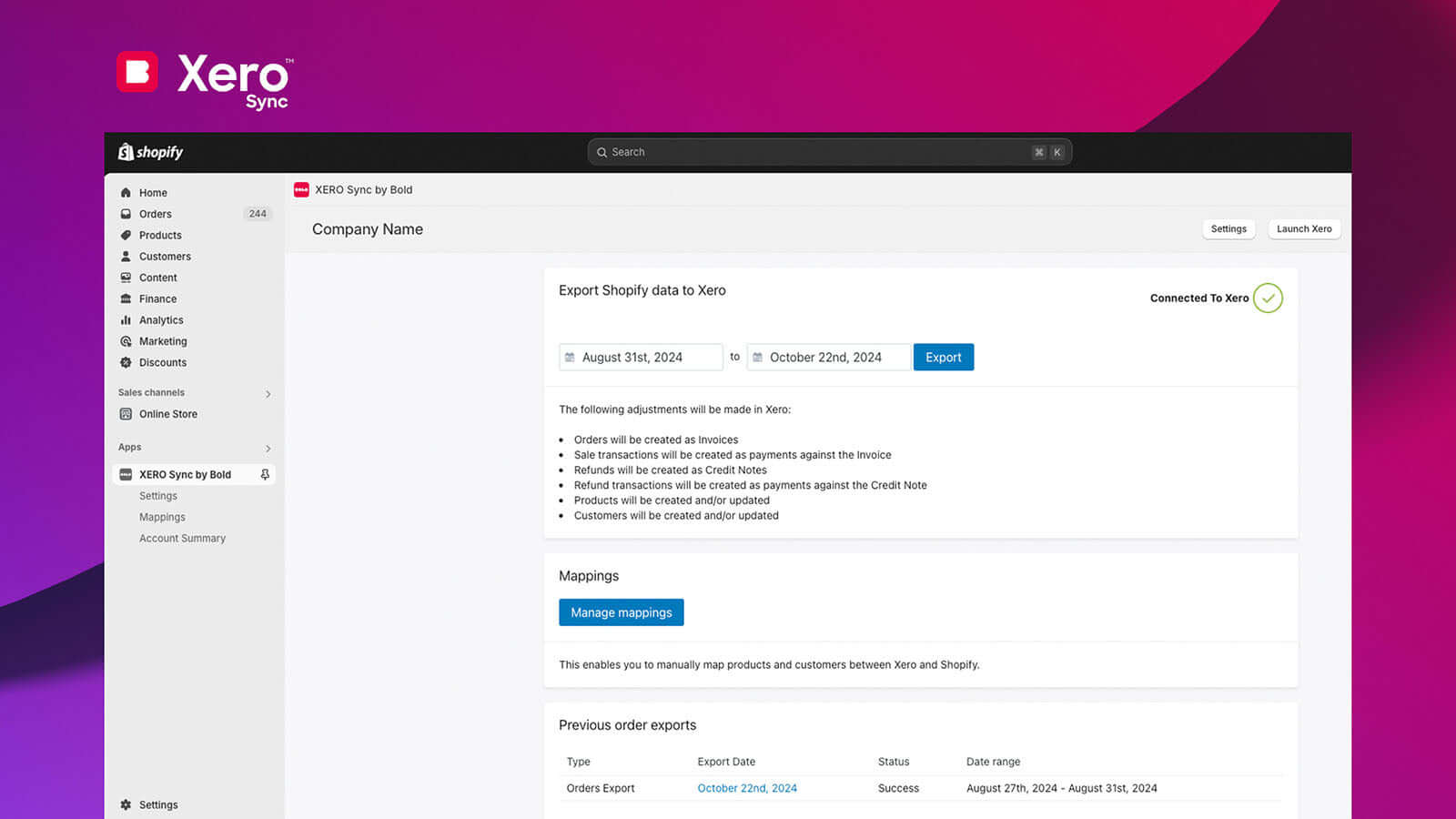 Xero Sync Screenshot