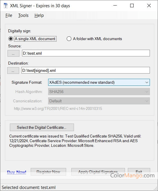 XML Signer Screenshot