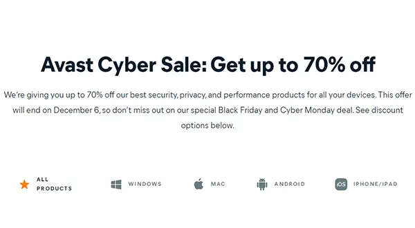 <b>Avast One</b> and <b>Avast Premium Security</b> - Up to 70% off Avast Cyber Sale
