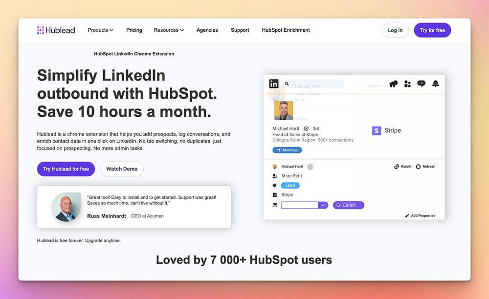 Hublead Screenshot