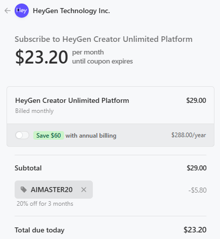 HeyGen AI coupon