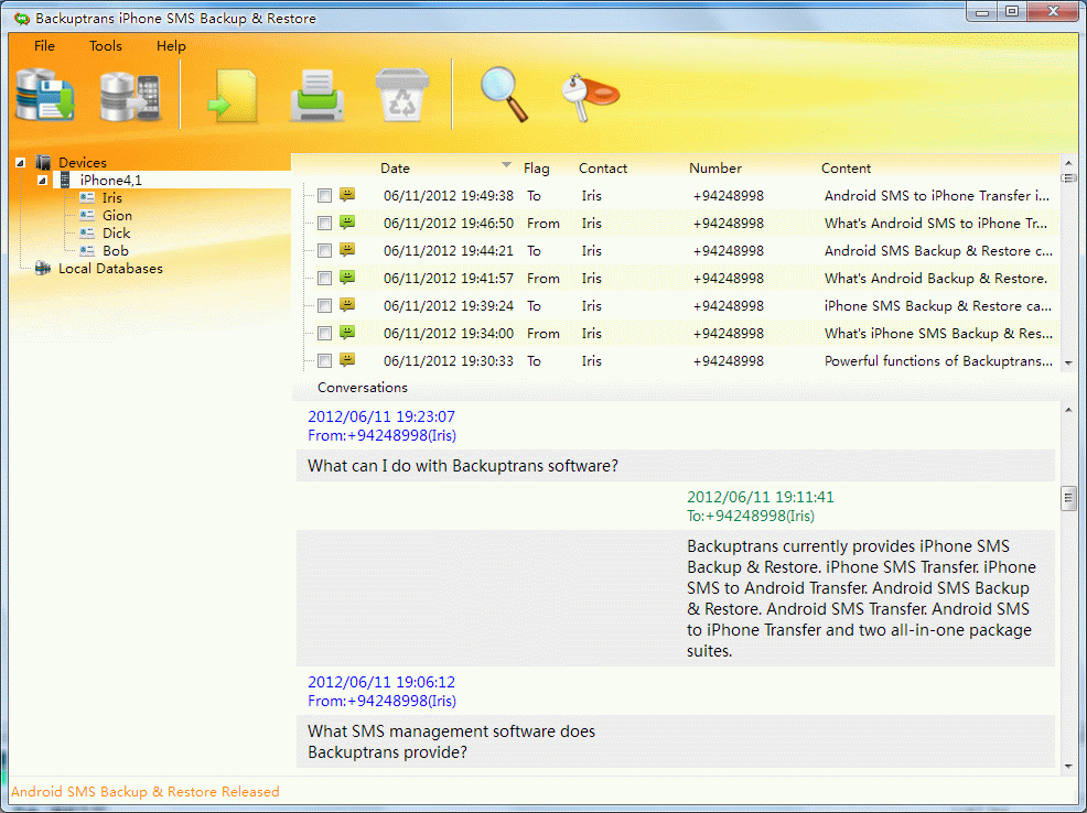 Backuptrans iPhone SMS Backup & Restore Screenshot