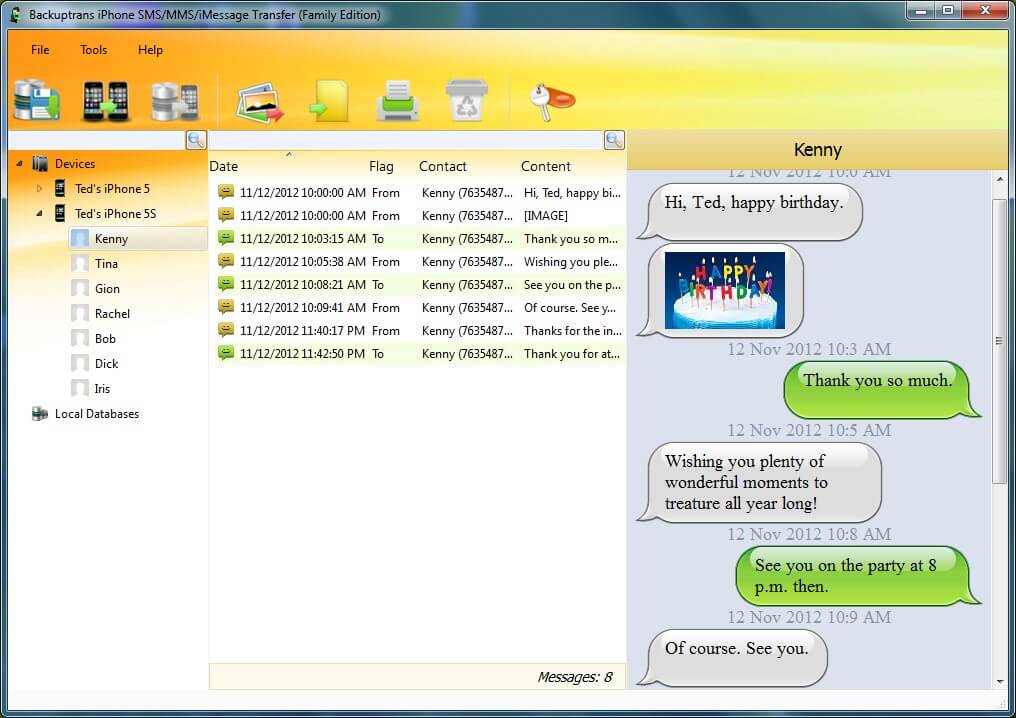 Backuptrans iPhone SMS/MMS/iMessage Transfer Screenshot