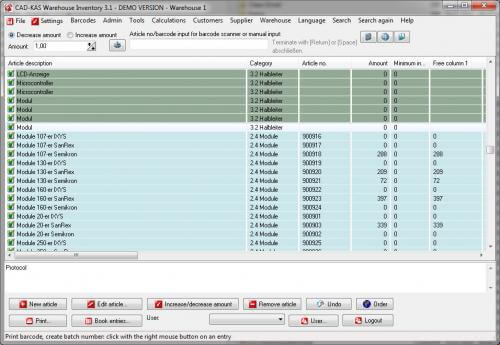 Warehouse Inventory Screenshot